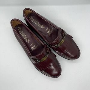 Eastland Burgandy Loafers Leather Fringe Chain & Tag Across Toe Size 7.5